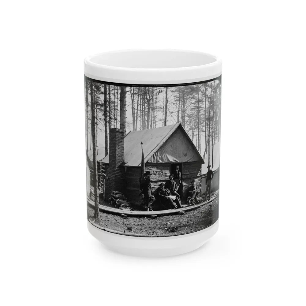 Brandy Station, Va. Officers In Front Of Winter Quarters At Army Of The Potomac Headquarters (U.S. Civil War) White Coffee Mug-15oz-Go Mug Yourself