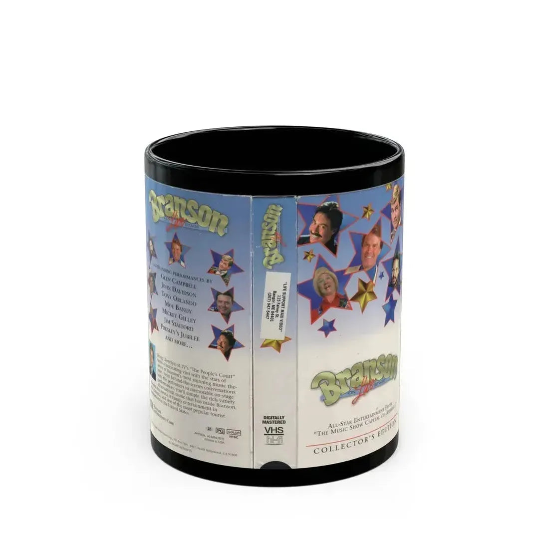 BRANSON LIVE ON STAGE (VHS COVER) - Black Coffee Mug 11oz - Go Mug Yourself