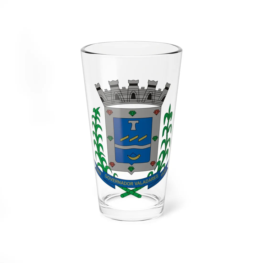 Brasao GovernadorValadares MinasGerais Brasil (Brazil) (Coat of Arms) Pint Glass 16oz 16oz - Go Mug Yourself