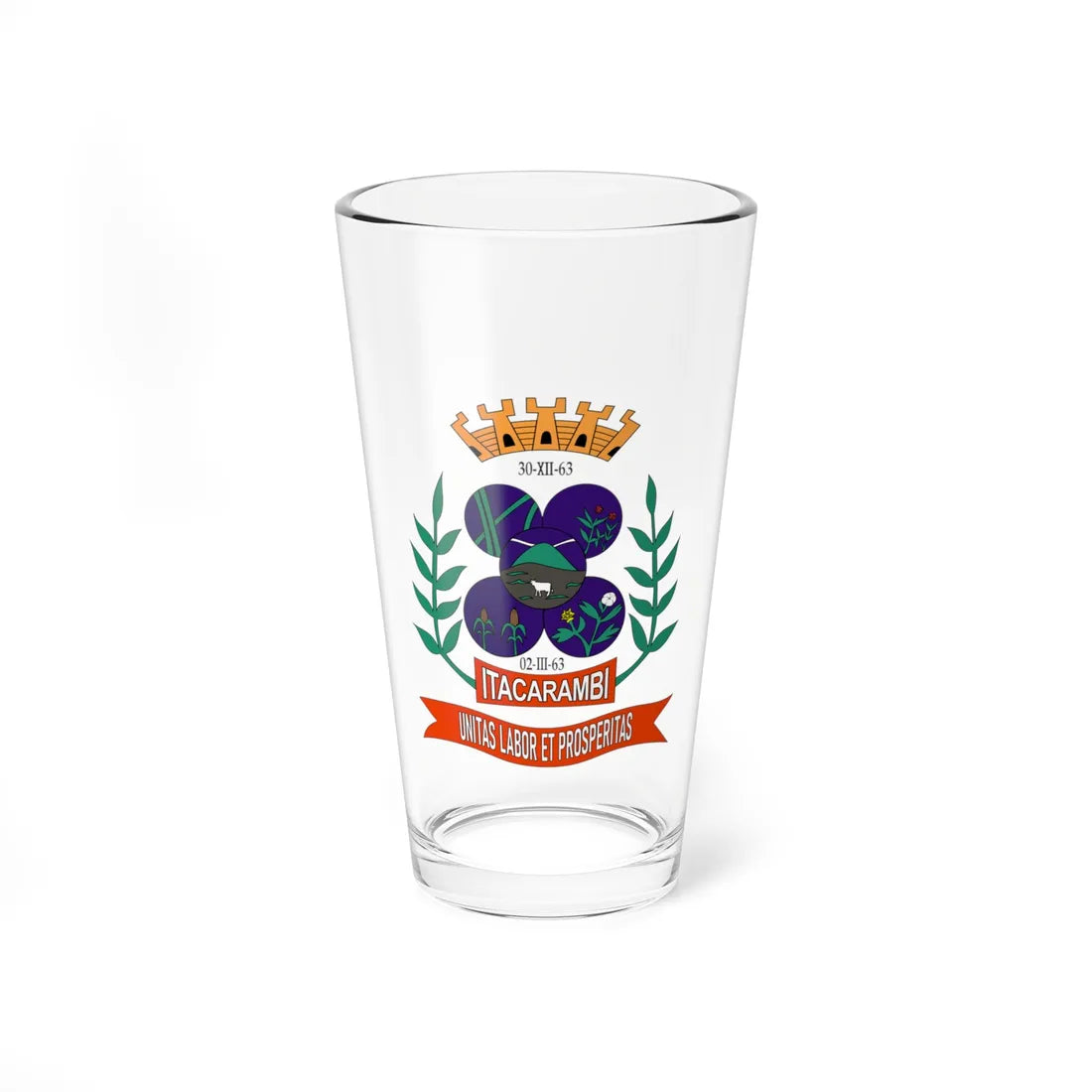 Brasão da Bandeira da Cidade de Itacarambi (Brazil) (Coat of Arms) Pint Glass 16oz 16oz - Go Mug Yourself