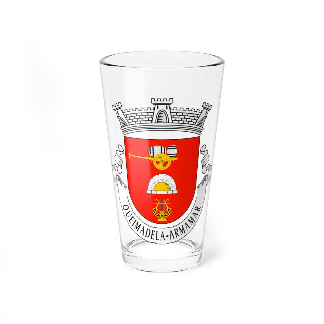 Brasão da Freguesia de Queimadela (Portugal) (Coat of Arms) Pint Glass 16oz 16oz - Go Mug Yourself