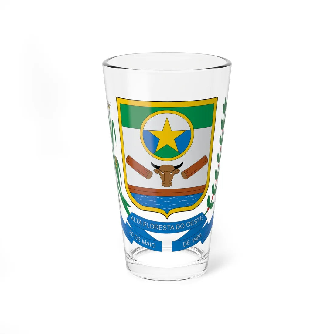 Brasão de Alta Floresta do Oeste - RO (Brazil) (Coat of Arms) Pint Glass 16oz 16oz - Go Mug Yourself
