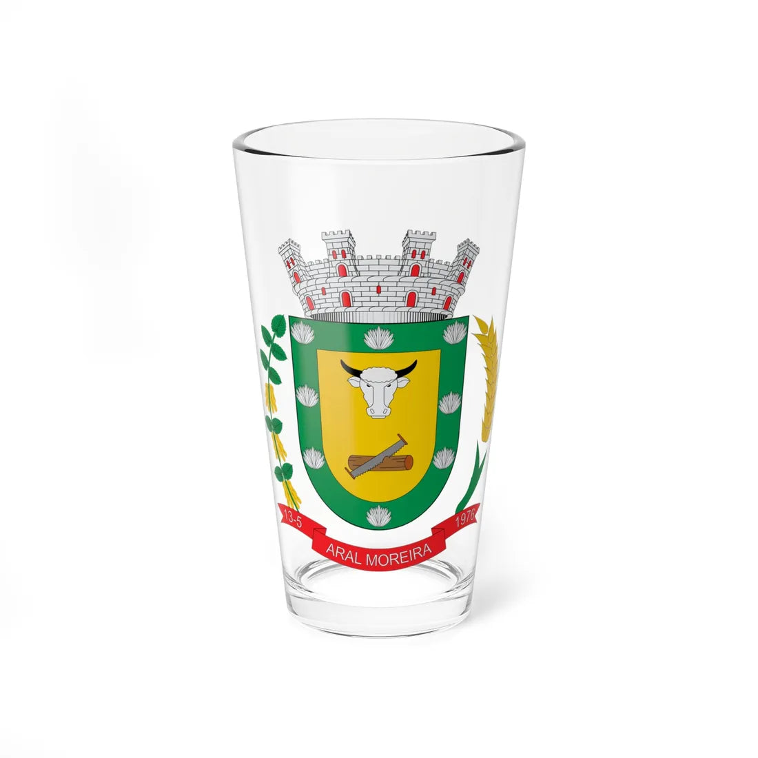 Brasão de Aral Moreira - MS (Brazil) (Coat of Arms) Pint Glass 16oz 16oz - Go Mug Yourself