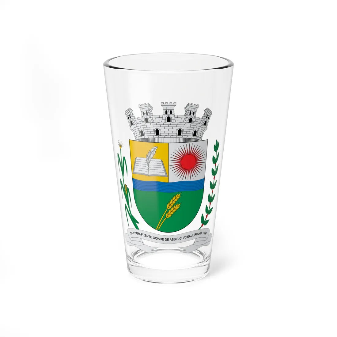 Brasão de Assis Chateaubriand - PR (Brazil) (Coat of Arms) Pint Glass 16oz 16oz - Go Mug Yourself