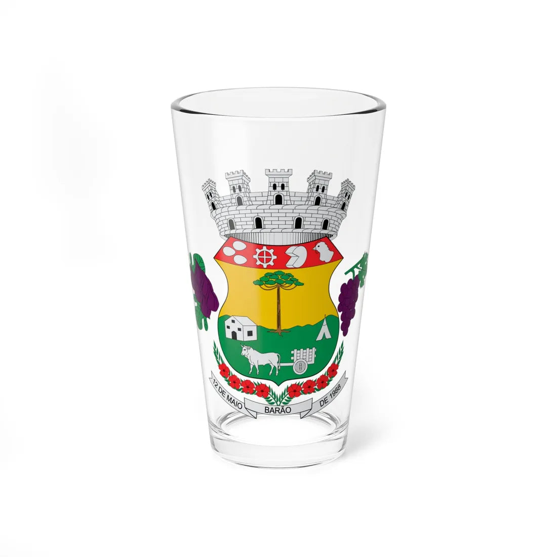 Brasão de Barão - RS (Brazil) (Coat of Arms) Pint Glass 16oz 16oz - Go Mug Yourself