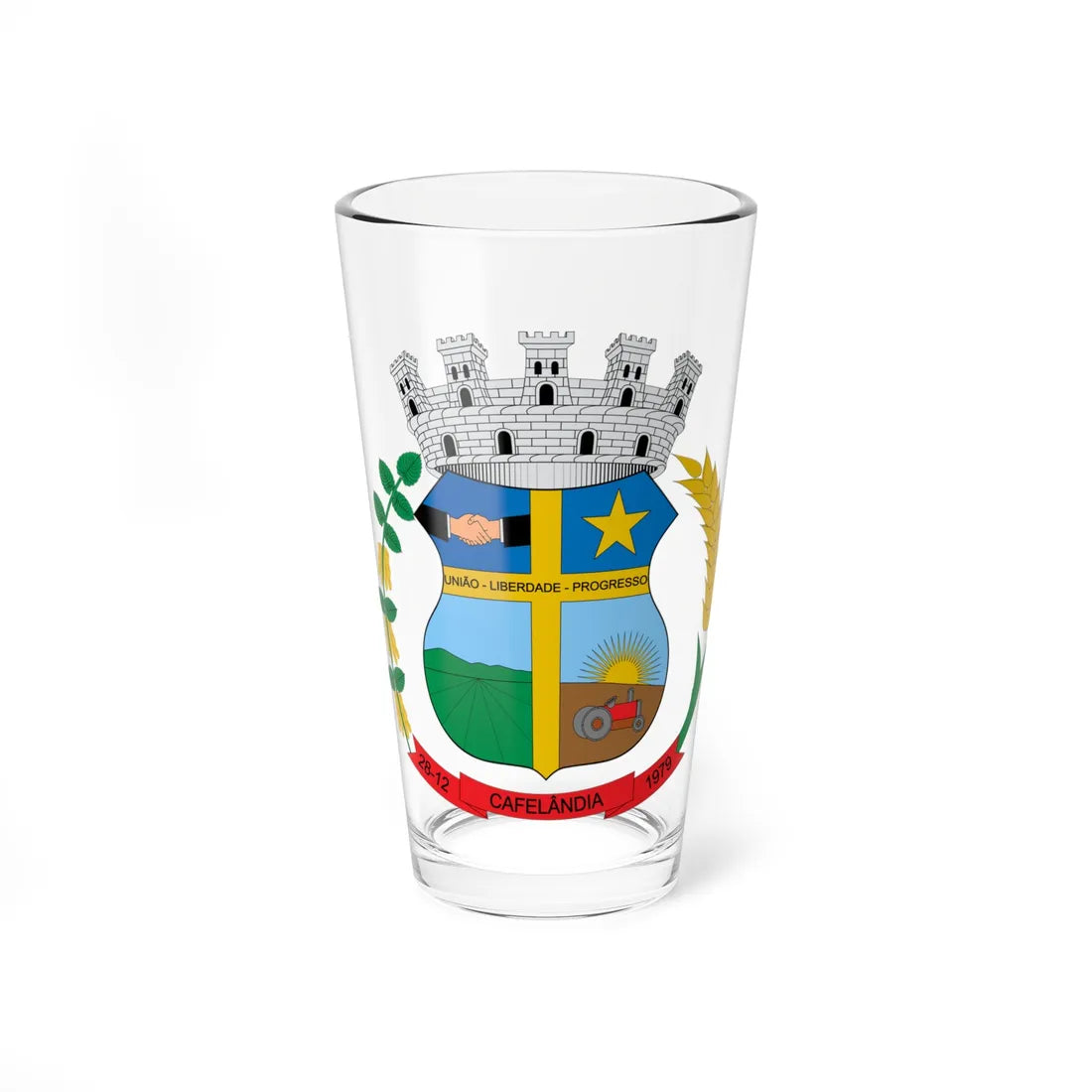 Brasão de Cafelândia - PR (Brazil) (Coat of Arms) Pint Glass 16oz 16oz - Go Mug Yourself