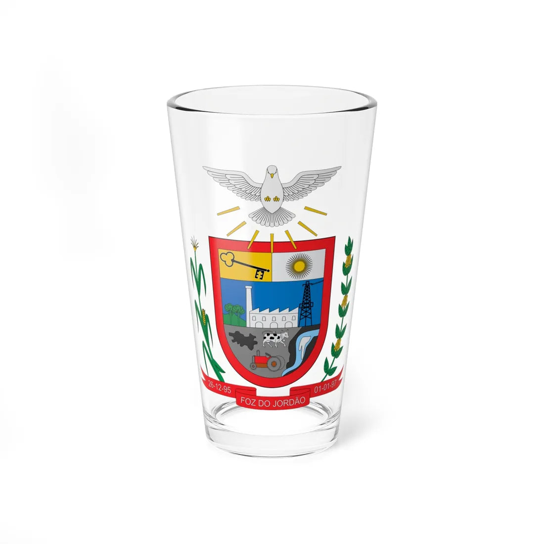 Brasão de Foz do Jordão - PR (Brazil) (Coat of Arms) Pint Glass 16oz 16oz - Go Mug Yourself
