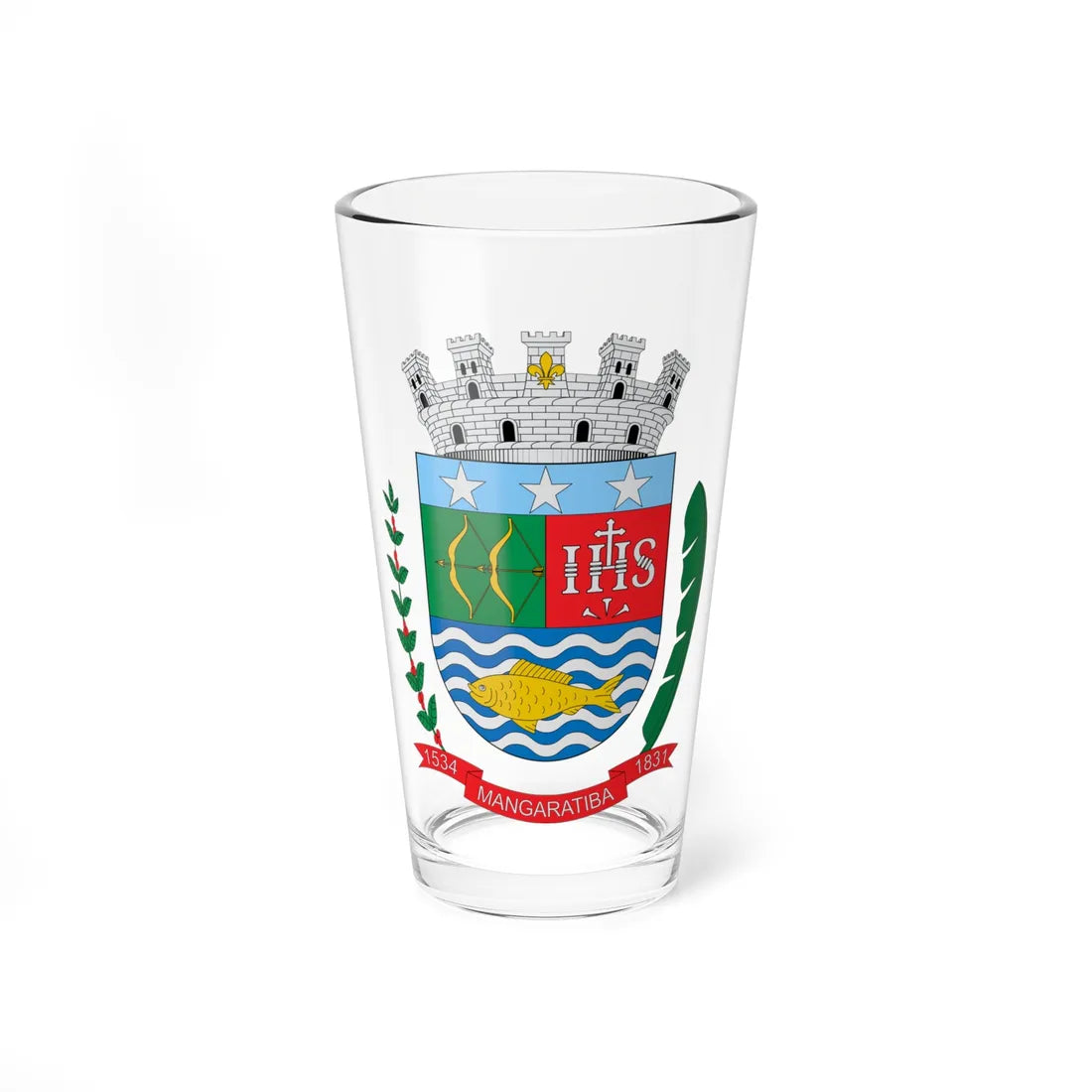 Brasão de Mangaratiba - RJ (Brazil) (Coat of Arms) Pint Glass 16oz 16oz - Go Mug Yourself