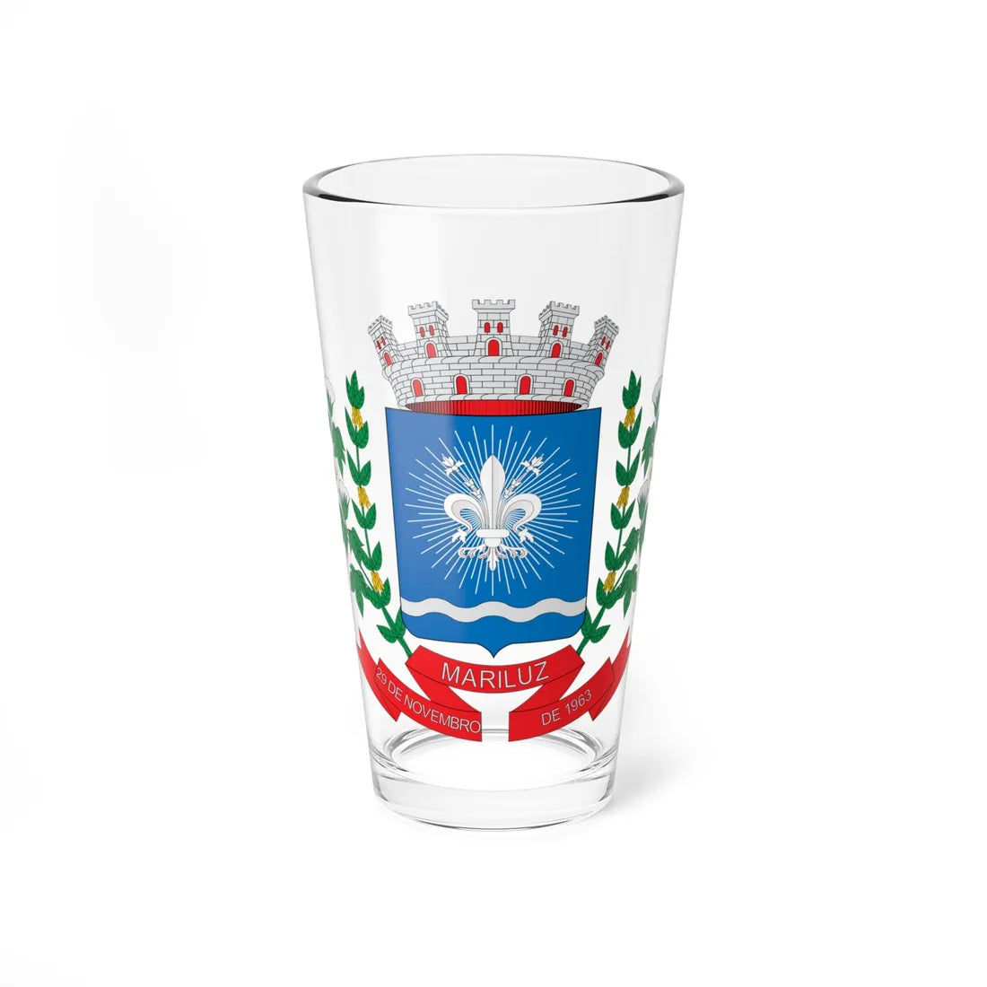 Brasão de Mariluz - PR (Brazil) (Coat of Arms) Pint Glass 16oz 16oz - Go Mug Yourself