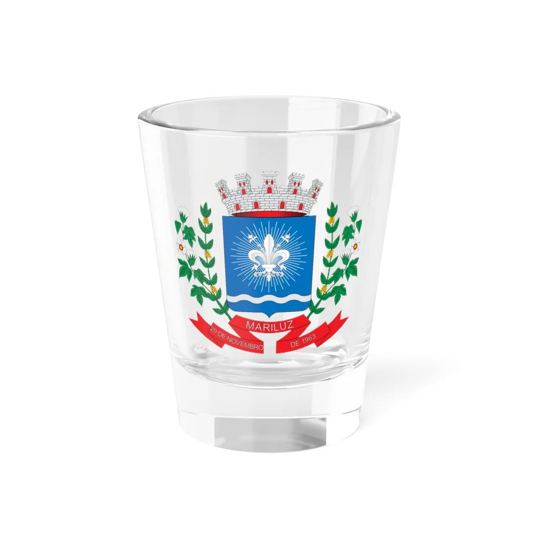 Brasão de Mariluz - PR (Brazil) (Coat of Arms) Shot Glass 1.5oz 1.5oz - Go Mug Yourself