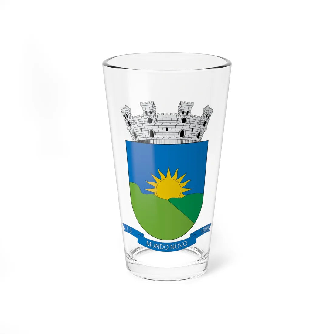 Brasão de Mundo Novo - BA (Brazil) (Coat of Arms) Pint Glass 16oz 16oz - Go Mug Yourself