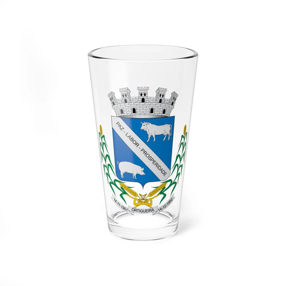 Brasão de Ortigueira - PR (Brazil) (Coat of Arms) Pint Glass 16oz 16oz - Go Mug Yourself