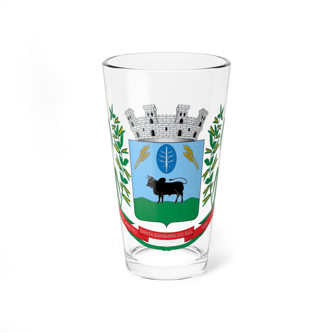 Brasão de Santa Bárbara do Sul - RS (Brazil) (Coat of Arms) Pint Glass 16oz 16oz - Go Mug Yourself