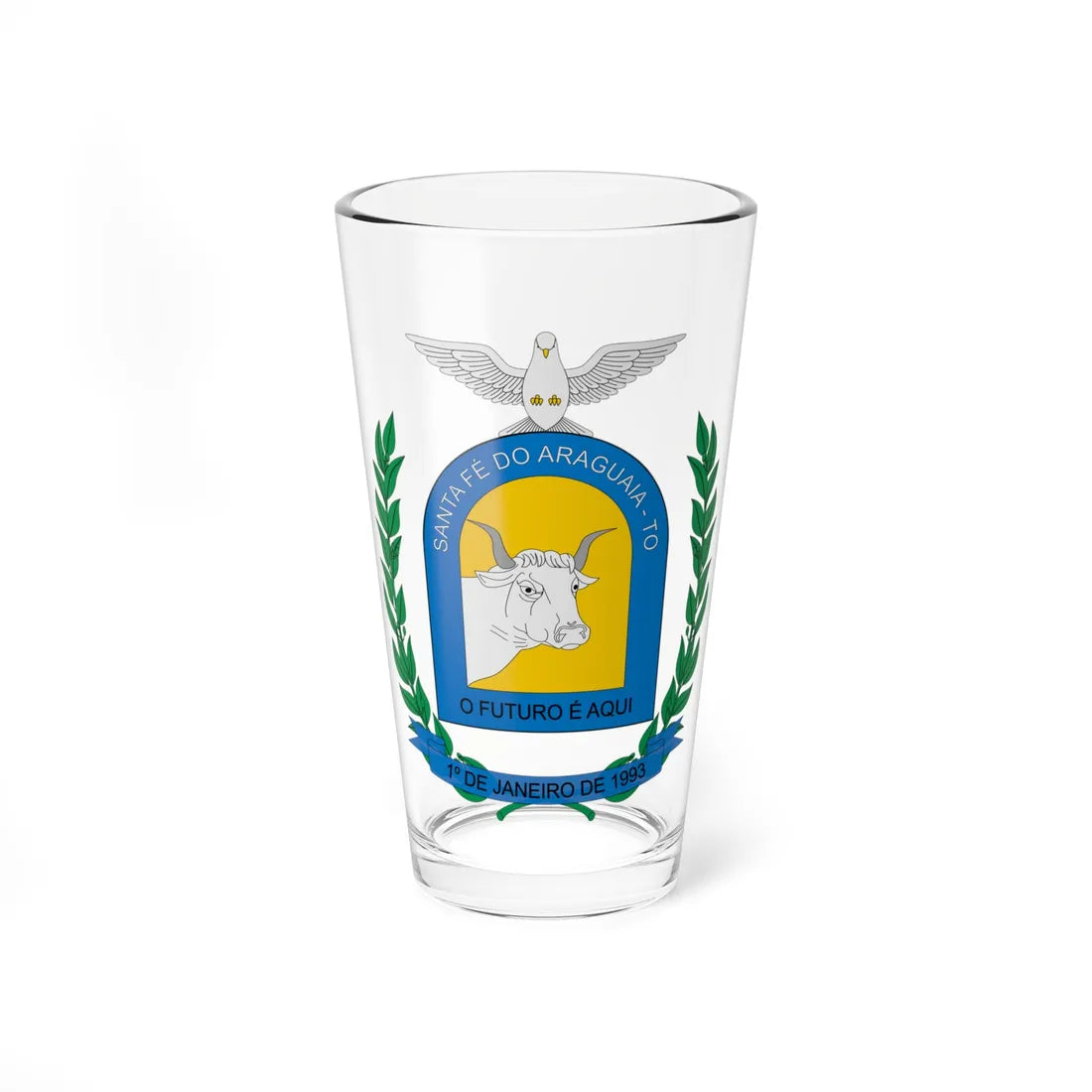 Brasão de Santa Fé do Araguaia - TO (Brazil) (Coat of Arms) Pint Glass 16oz 16oz - Go Mug Yourself