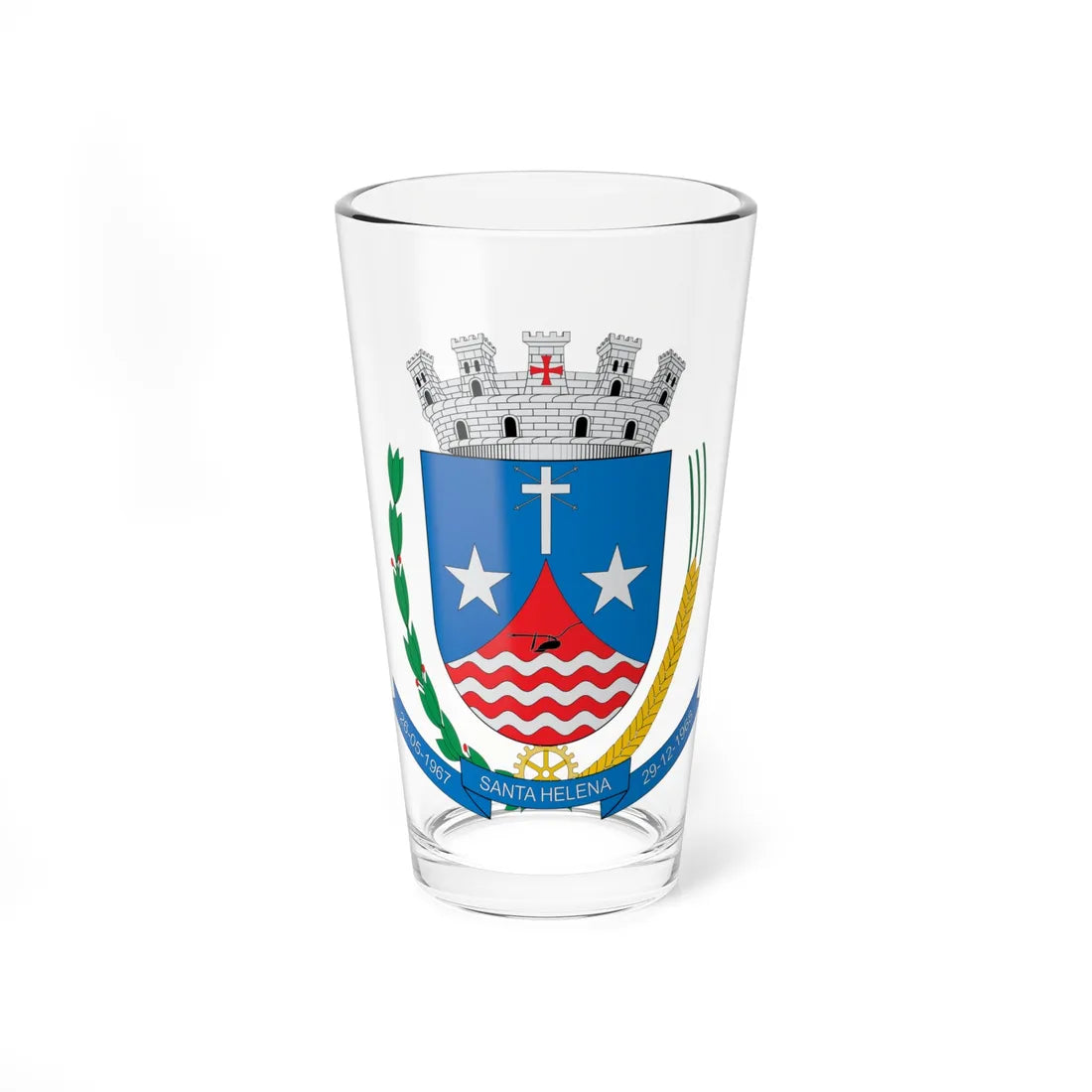 Brasão de Santa Helena - PR (Brazil) (Coat of Arms) Pint Glass 16oz 16oz - Go Mug Yourself
