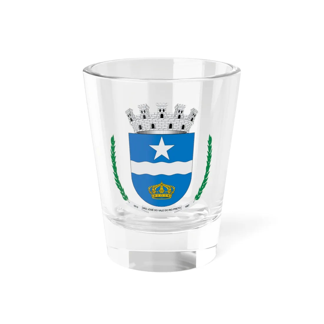 Brasão de São José do Vale do Rio Preto - RJ (Brazil) (Coat of Arms) Shot Glass 1.5oz 1.5oz - Go Mug Yourself