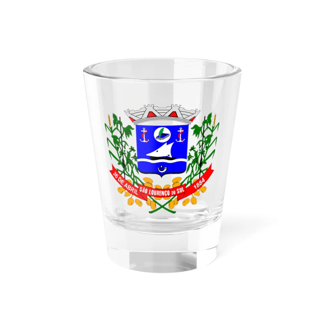 Brasão de São Lourenço do Sul (Brazil) (Coat of Arms) Shot Glass 1.5oz 1.5oz - Go Mug Yourself