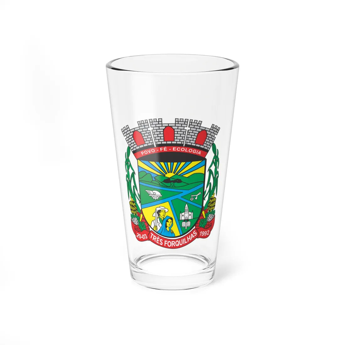Brasão de Três Forquilhas (Brazil) (Coat of Arms) Pint Glass 16oz 16oz - Go Mug Yourself