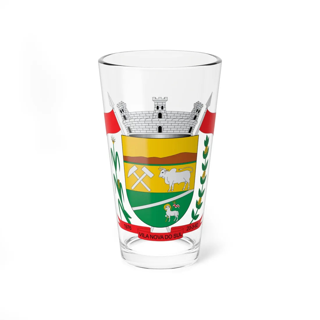 Brasão de Vila Nova do Sul - RS (Brazil) (Coat of Arms) Pint Glass 16oz 16oz - Go Mug Yourself