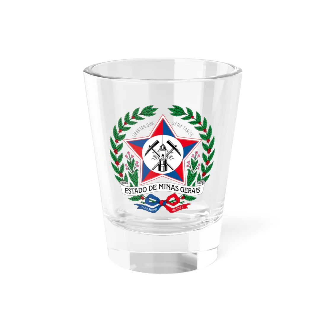 Brasão MG conforme livro Brazoes e Bandeiras do Brasil 1933 (Brazil) (Coat of Arms) Shot Glass 1.5oz 1.5oz - Go Mug Yourself