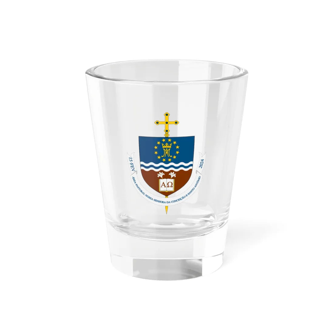 Brasão para a Área Pastoral Nossa Senhora da Conceição e Santo Antônio Diocese de Guarabira (Brazil) (Coat of Arms) Shot Glass 1.5oz 1.5oz - Go Mug Yourself