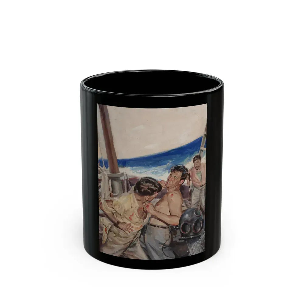Brawl at Sea, probable men's magazine illustration, circa 1950s - Black Coffee Mug 11oz - Go Mug Yourself