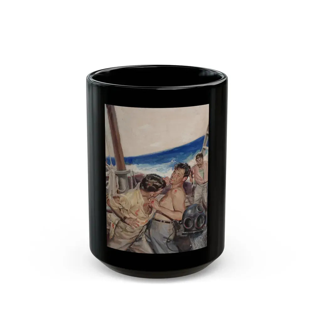 Brawl at Sea, probable men's magazine illustration, circa 1950s - Black Coffee Mug 15oz - Go Mug Yourself
