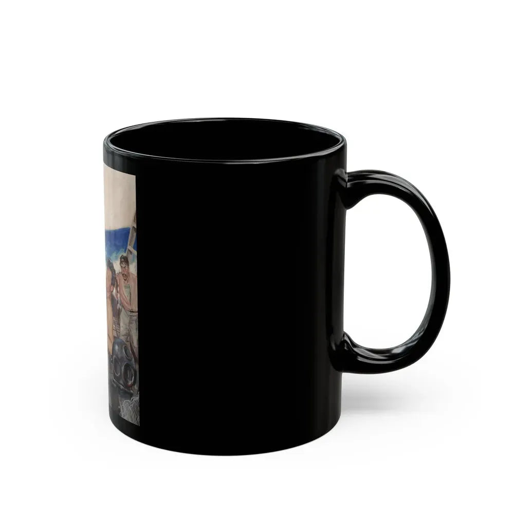 Brawl at Sea, probable men's magazine illustration, circa 1950s - Black Coffee Mug - Go Mug Yourself