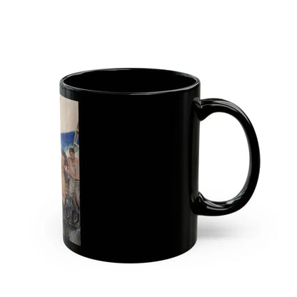 Brawl at Sea, probable men's magazine illustration, circa 1950s - Black Coffee Mug - Go Mug Yourself