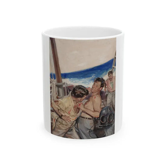 Brawl at Sea, probable men's magazine illustration, circa 1950s - White Coffee Mug 11oz - Go Mug Yourself