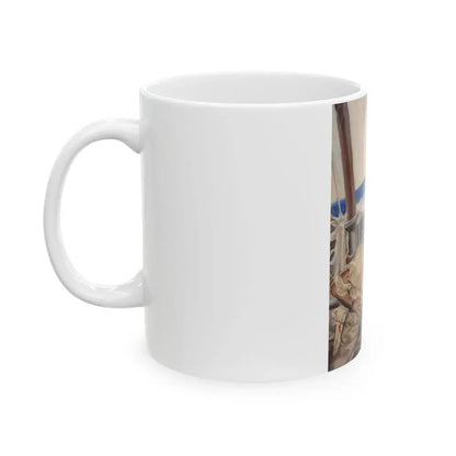Brawl at Sea, probable men's magazine illustration, circa 1950s - White Coffee Mug - Go Mug Yourself