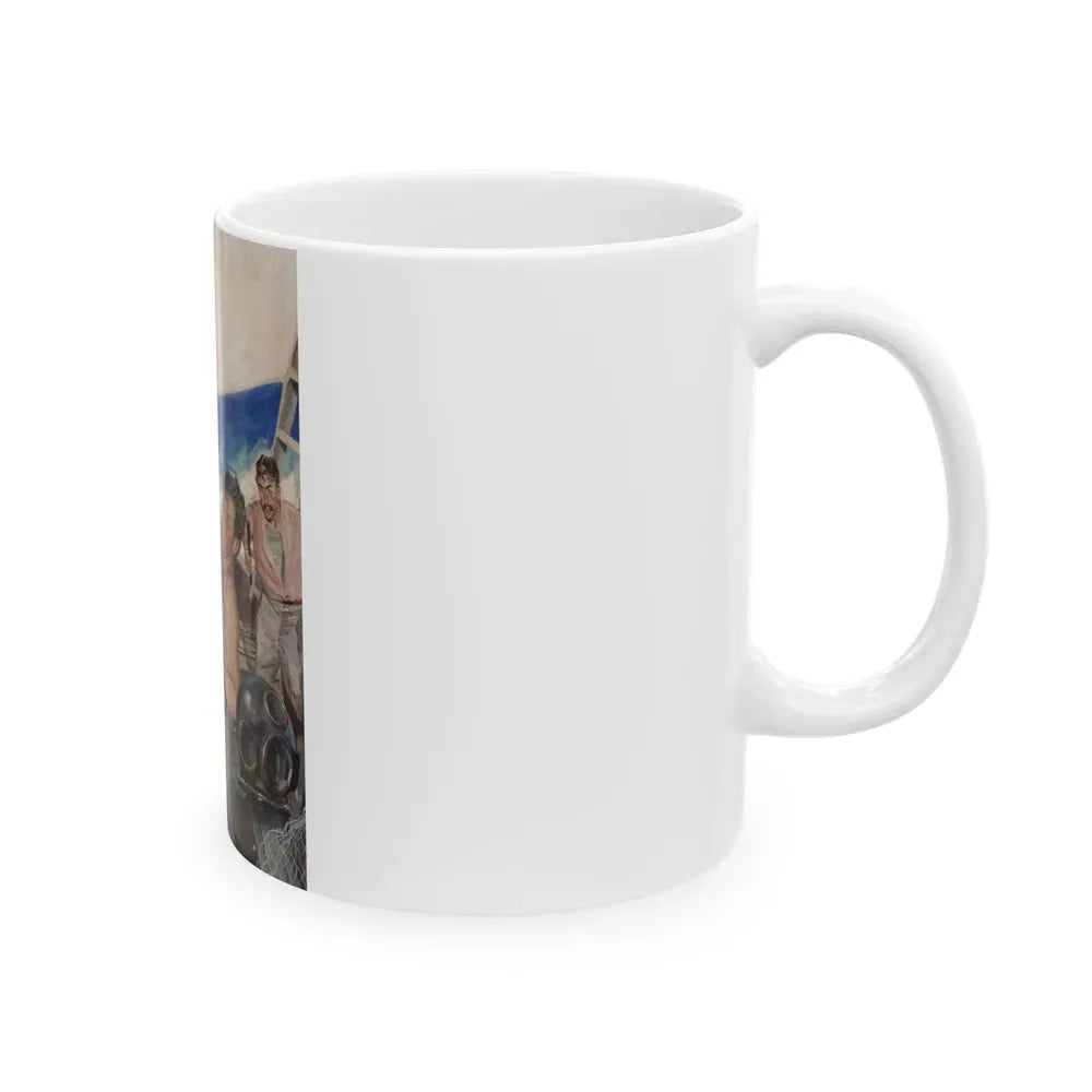 Brawl at Sea, probable men's magazine illustration, circa 1950s - White Coffee Mug - Go Mug Yourself