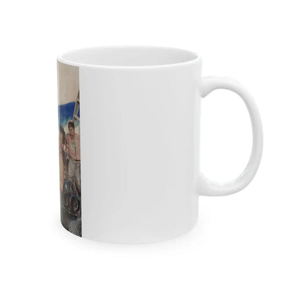 Brawl at Sea, probable men's magazine illustration, circa 1950s - White Coffee Mug - Go Mug Yourself