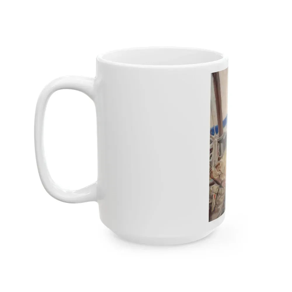 Brawl at Sea, probable men's magazine illustration, circa 1950s - White Coffee Mug - Go Mug Yourself