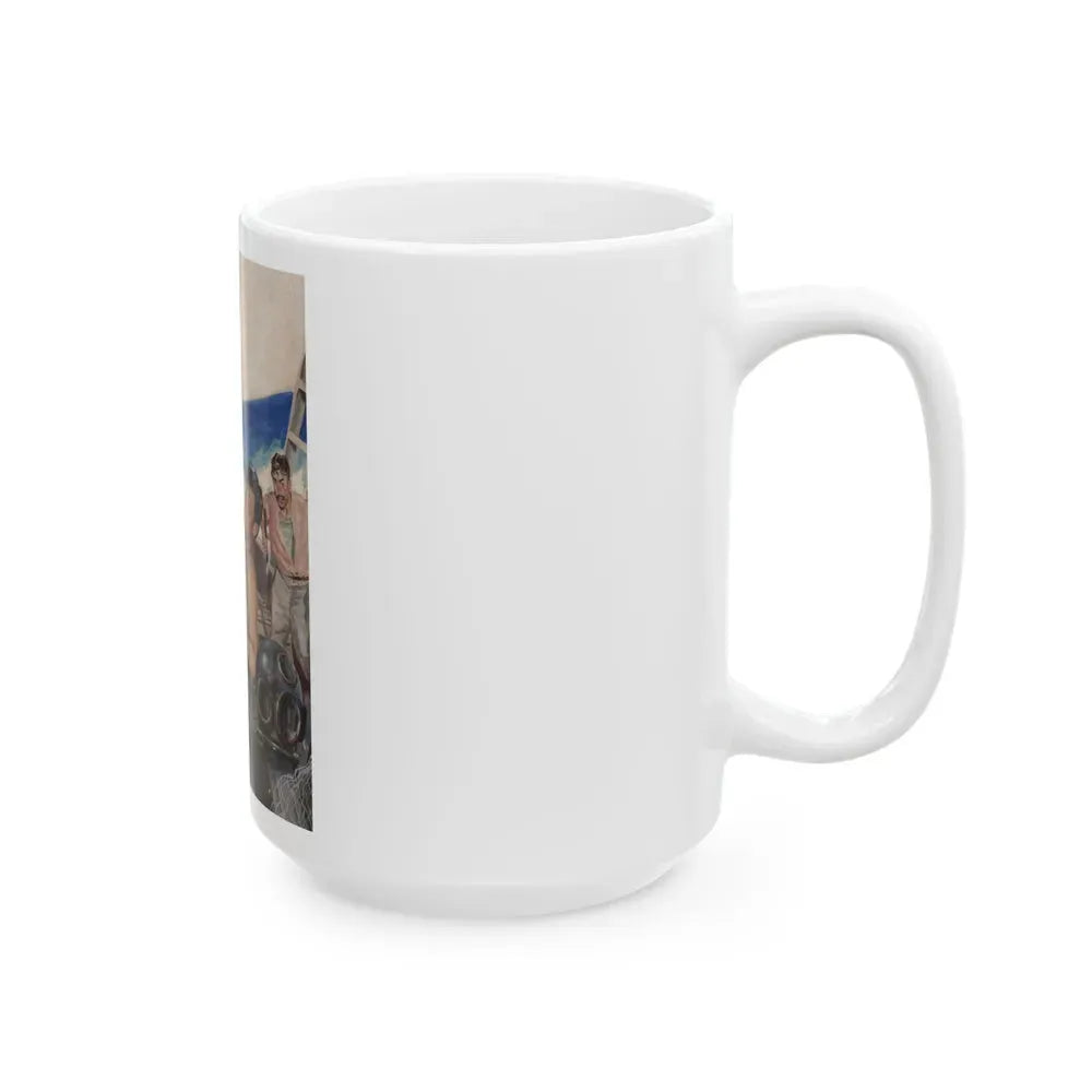 Brawl at Sea, probable men's magazine illustration, circa 1950s - White Coffee Mug - Go Mug Yourself