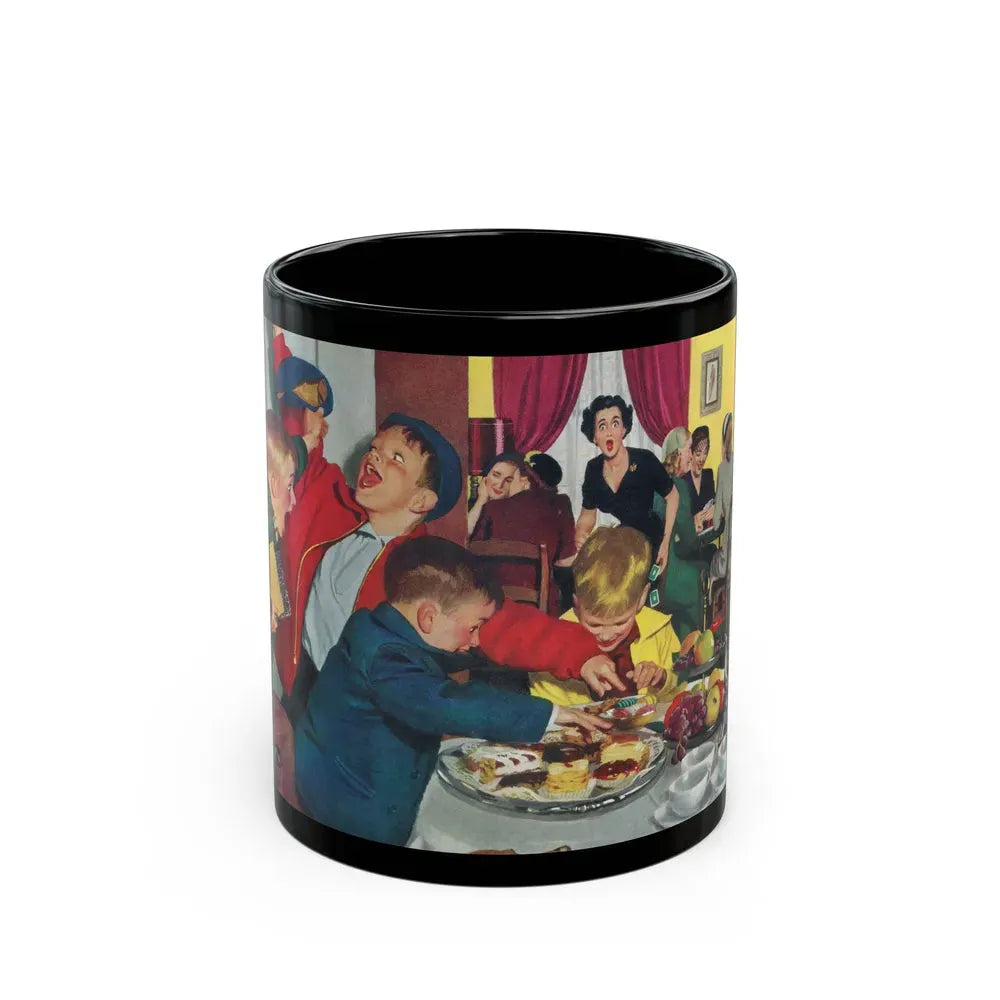 Bridge Party Disaster in Making, The Saturday Evening Post cover, Dec. 20, 1952 - Black Coffee Mug 11oz - Go Mug Yourself