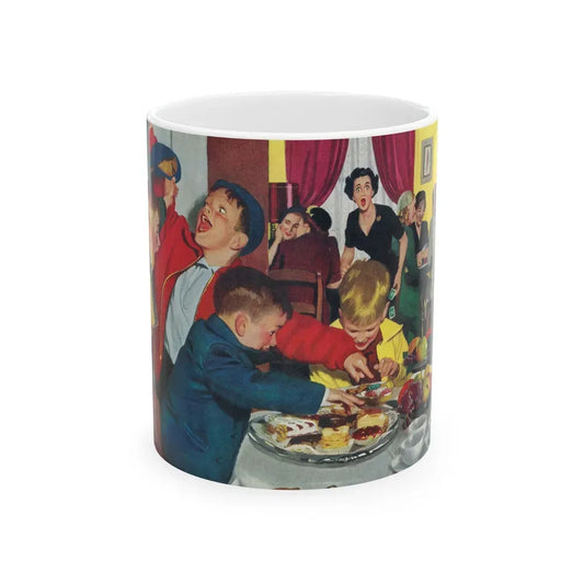 Bridge Party Disaster in Making, The Saturday Evening Post cover, Dec. 20, 1952 - White Coffee Mug 11oz - Go Mug Yourself