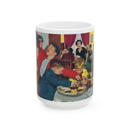 Bridge Party Disaster in Making, The Saturday Evening Post cover, Dec. 20, 1952 - White Coffee Mug 15oz - Go Mug Yourself