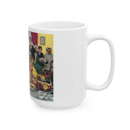 Bridge Party Disaster in Making, The Saturday Evening Post cover, Dec. 20, 1952 - White Coffee Mug - Go Mug Yourself