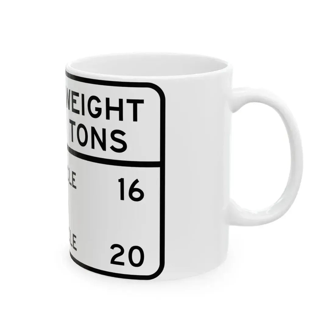 BRIDGE WEIGHT LIMIT TONS SINGLE VEHICLE 16 COMBINA Illinois MUTCD R12-I101 (Illinois) (Road Sign) White Coffee Mug - Go Mug Yourself