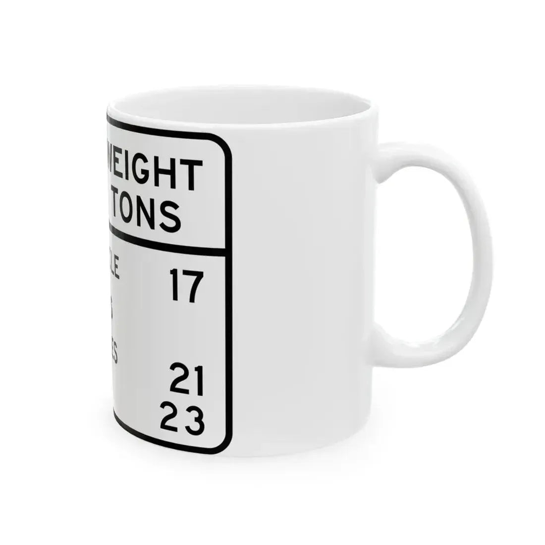 BRIDGE WEIGHT LIMIT TONS SINGLE VEHICLE 17 COMBINA Illinois MUTCD R12-I100 (Illinois) (Road Sign) White Coffee Mug - Go Mug Yourself
