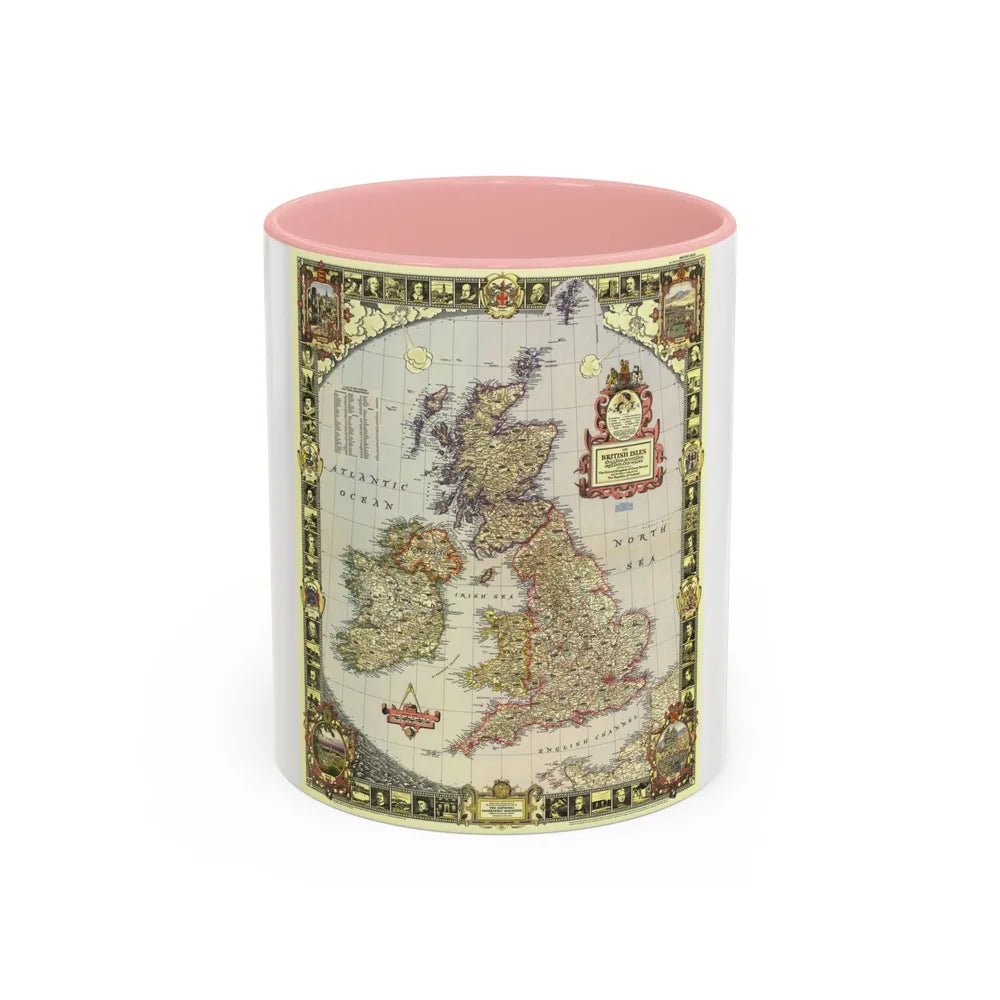 British Isles (1949) (Map) Accent Coffee Mug-11oz-Pink-Go Mug Yourself