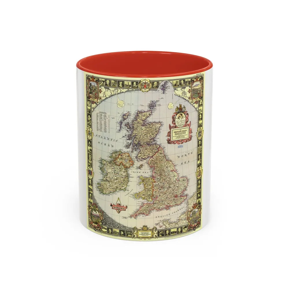 British Isles (1949) (Map) Accent Coffee Mug-11oz-Red-Go Mug Yourself