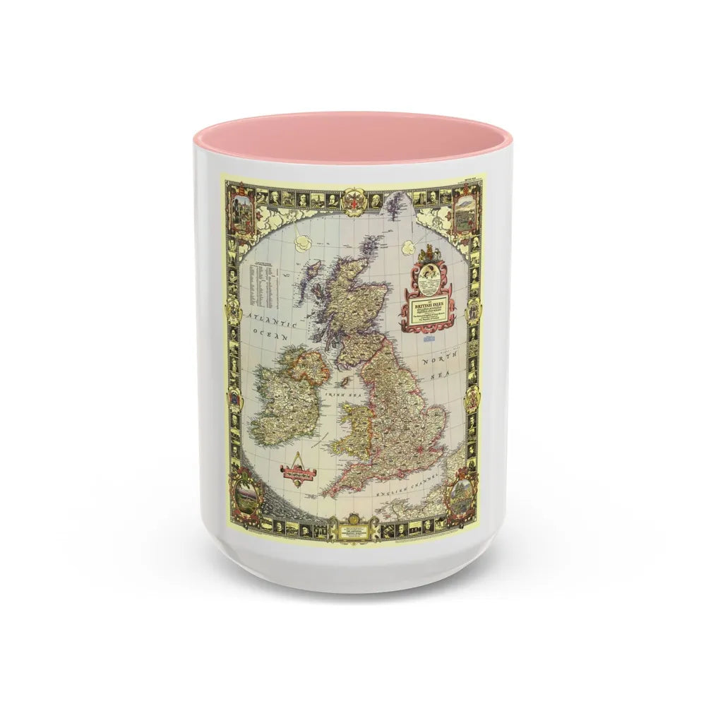 British Isles (1949) (Map) Accent Coffee Mug-15oz-Pink-Go Mug Yourself