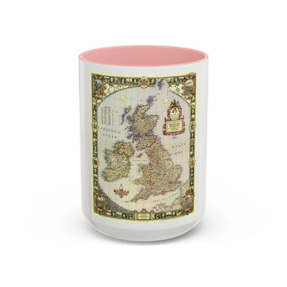 British Isles (1949) (Map) Accent Coffee Mug-15oz-Pink-Go Mug Yourself