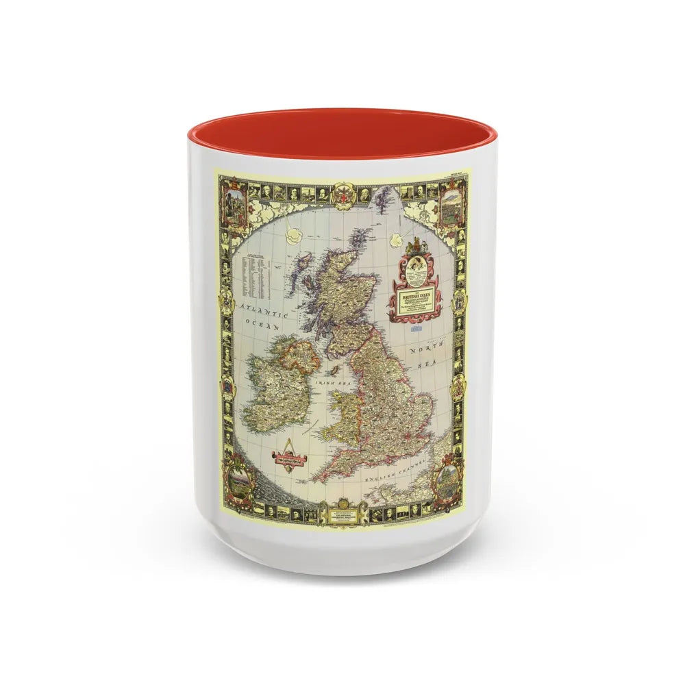 British Isles (1949) (Map) Accent Coffee Mug-15oz-Red-Go Mug Yourself