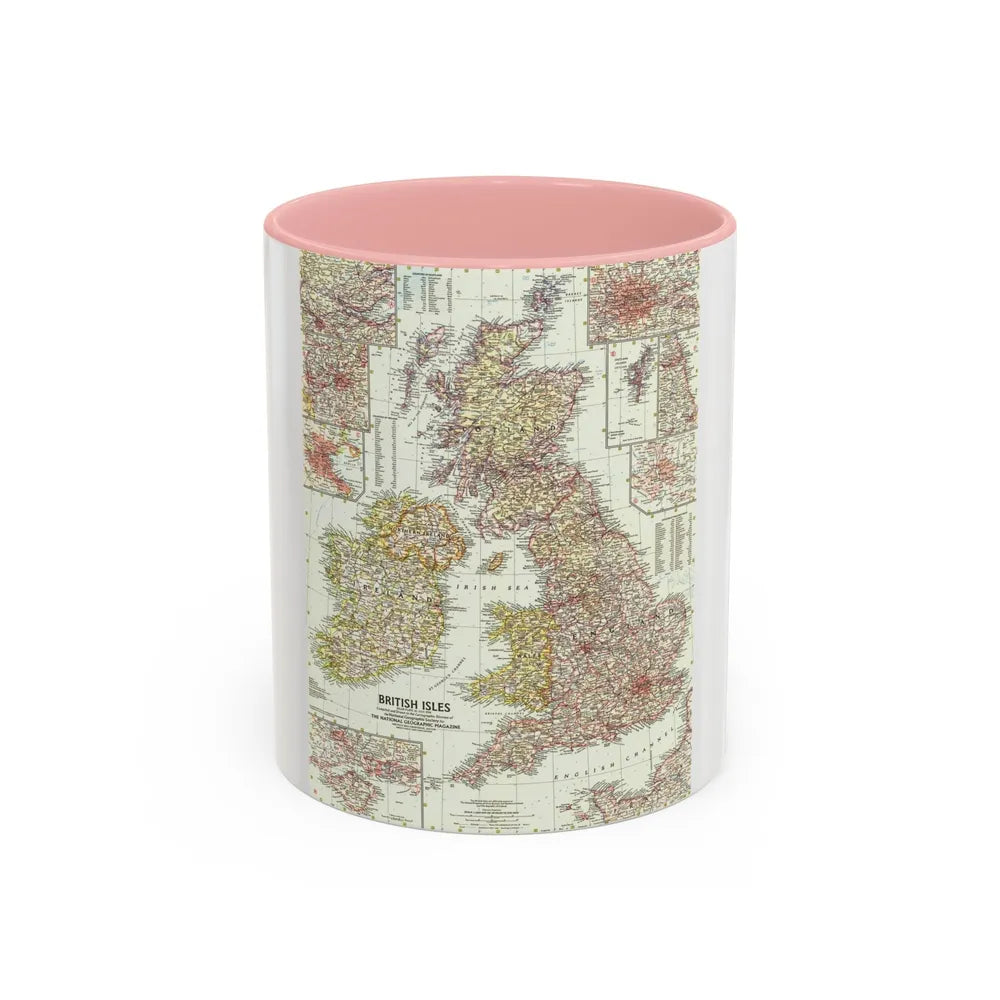 British Isles (1958) (Map) Accent Coffee Mug-11oz-Pink-Go Mug Yourself