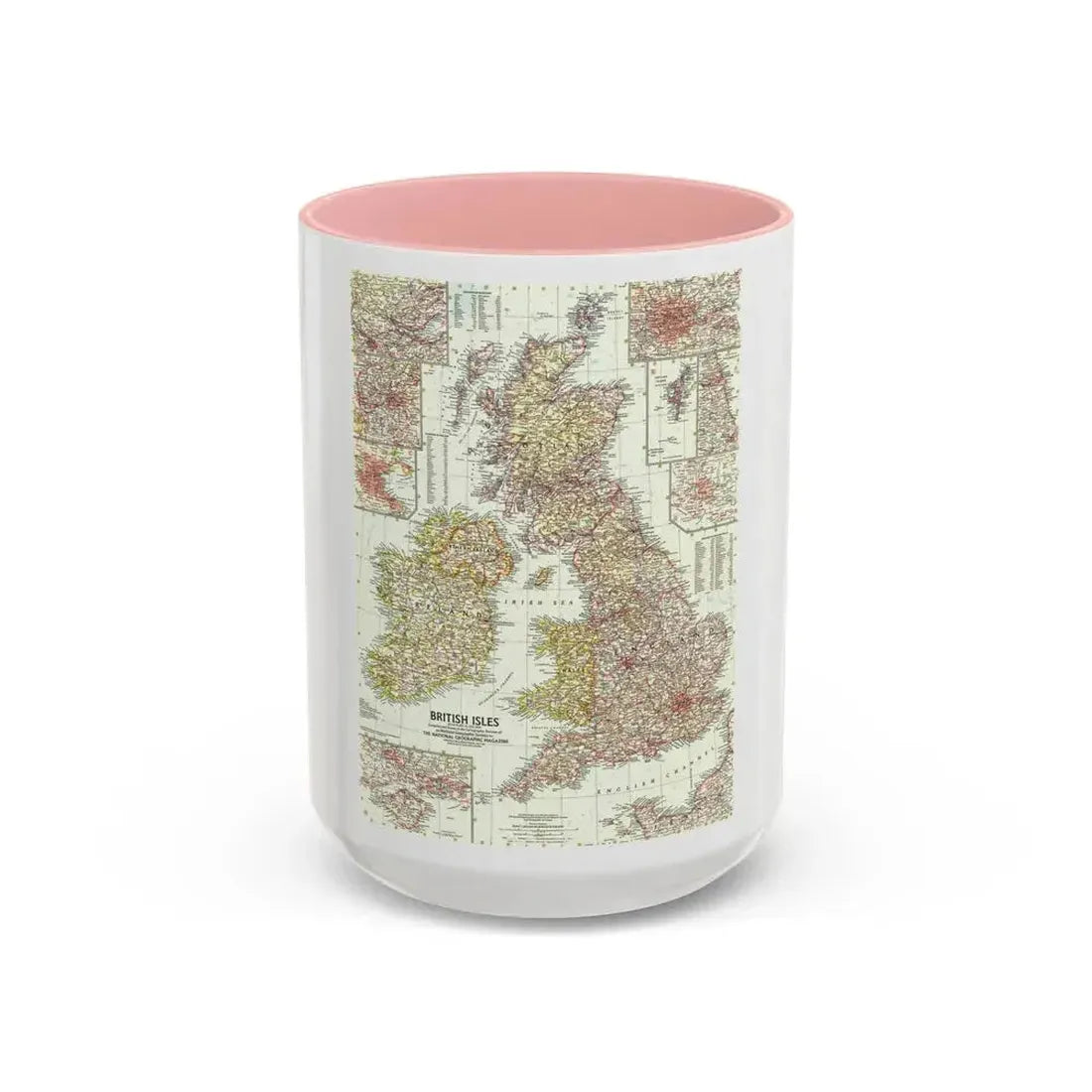 British Isles (1958) (Map) Accent Coffee Mug 15oz Pink - Go Mug Yourself