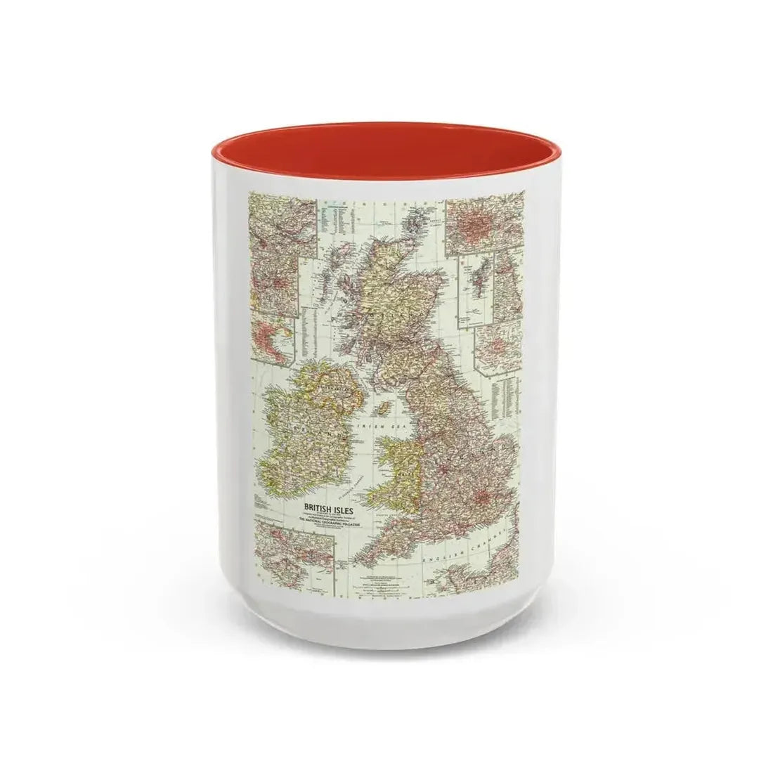 British Isles (1958) (Map) Accent Coffee Mug 15oz Red - Go Mug Yourself