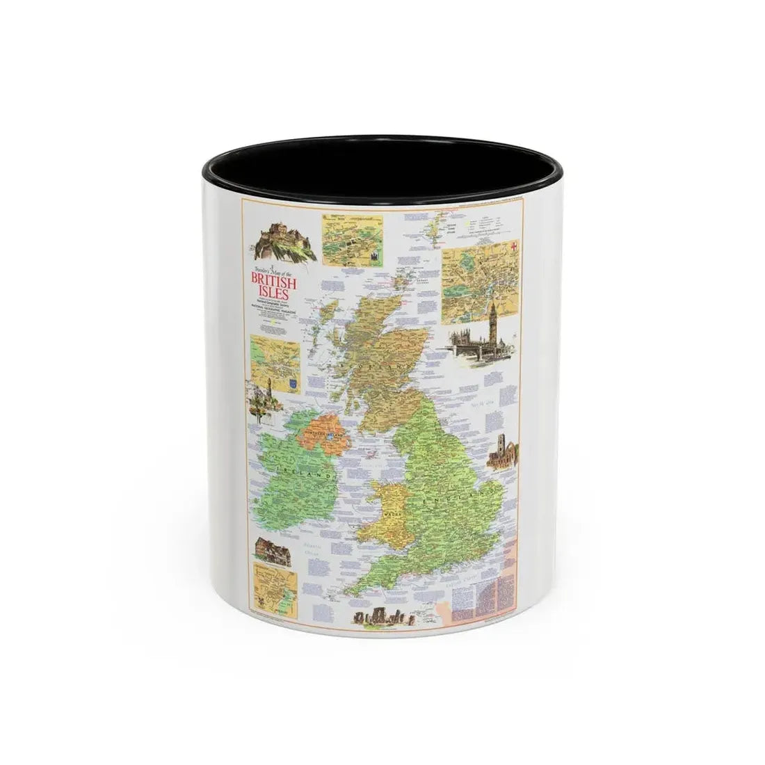 British Isles - A Traveller's Map 1 (1974) (Map) Accent Coffee Mug 11oz Black - Go Mug Yourself